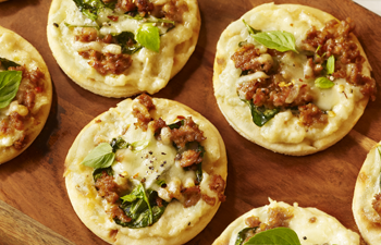 Kashi & Summer Fresh Appetizer Recipe  Chorizo Artichoke Asiago Mini Pizzettes